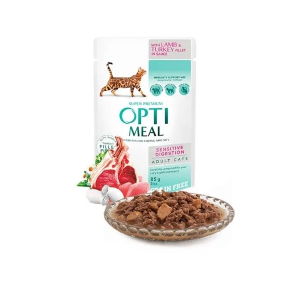 Optimeal Adult Grain Free Sensitive Digestion Lamb & Turkey Våtfôr til katt 12x85G