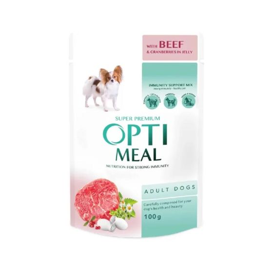 Optimeal Adult Beef & Cranberries in Jelly Våtfôr til hund